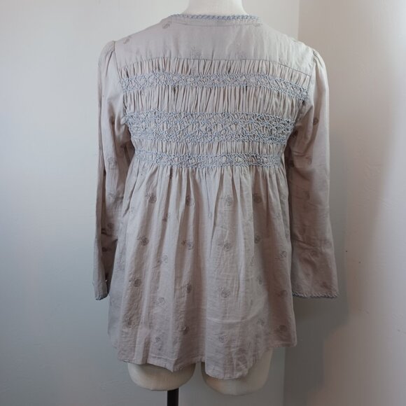 Odd Molly Top Gray Embroidered Boho Peasant Style Cotton Blouse Size Small - Picture 3 of 11